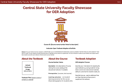 screenshot of Central State University resource template at MERLOT